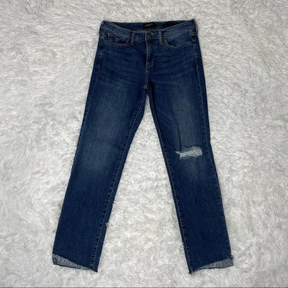 Banana Republic Girlfriend Jeans Distressed Raw Hem Dark Wash Women’s 28L - Picture 2 of 12